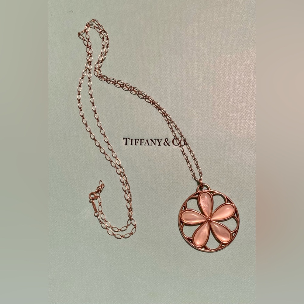 Tiffany & Co - Mother of Pearl silver Pendant with a 30 inch Oval link chain